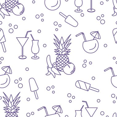 Kokteyller, dondurma, ananas, portakal, muz ile Seamless modeli. Yaz dinlenme kavramı.