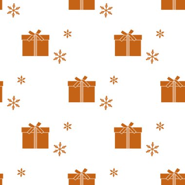 Hediye kutuları ile Seamless modeli şeritler ve kar taneleri ile bağlı. Tasarım kartpostal, davet, afiş için.