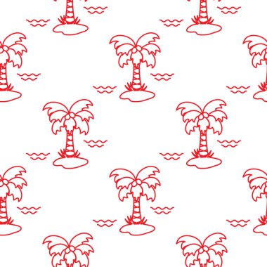 Palmiye ağaçları, hindistancevizi ve dalgalar ile Seamless modeli. Tasarım kartpostal, davet, afiş için.