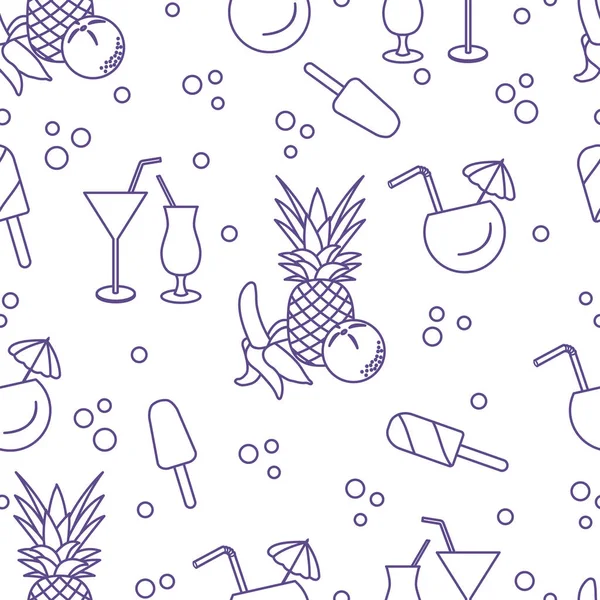 Kokteyller, dondurma, ananas, portakal, muz ile Seamless modeli. Yaz dinlenme kavramı.