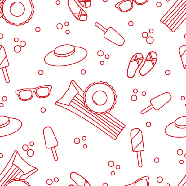 Şişme yatak, şişme daire, dondurma, şapka, Gözlük, plaj terlikleri ile Seamless modeli. Yaz dinlenme kavramı.