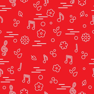 Dikişsiz desen notlar, çiçekler, yapraklar. Şablon tasarım, kumaş, yazdırma.