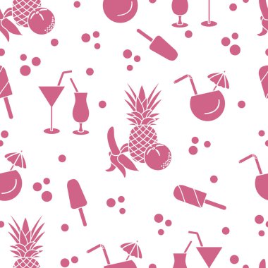 Kokteyller, dondurma, ananas, portakal, muz ile Seamless modeli. Yaz dinlenme kavramı.
