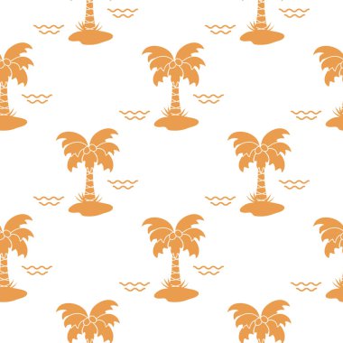 Palmiye ağaçları, hindistancevizi ve dalgalar ile Seamless modeli. Tasarım kartpostal, davet, afiş için.