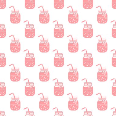 Güler yüzlü kavanoz ve tüpler ile Seamless modeli. Sağlıklı beslenme alışkanlıkları. Kolay pişirme işlemi.