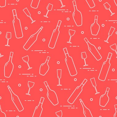 Dikişsiz desen şarap bardakları ve şarap şişeleri. Şarap yapma. Tatmak. Sommelier.