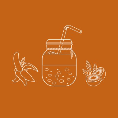 Smoothies ve güler yüzlü yapmak için malzemeler ile jar. Sağlıklı beslenme alışkanlıkları. Kolay pişirme işlemi.