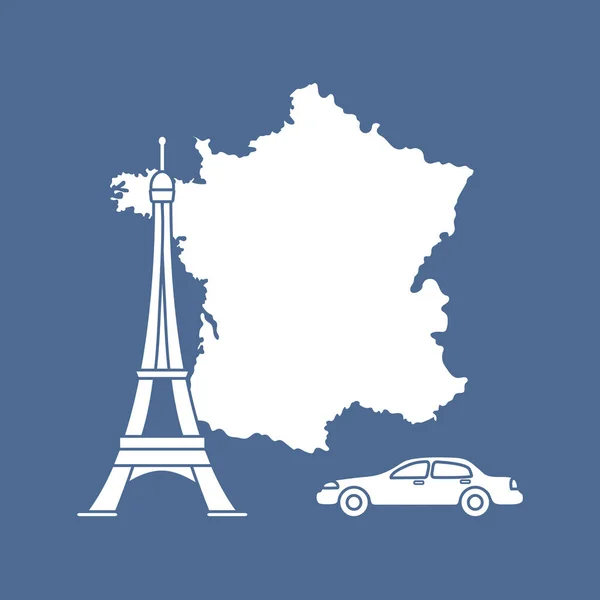 Mapa Francia Famosa Torre París Coche Viajes Ocio — Vector de stock