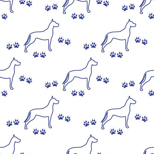 Seamless pattern with dog and dog tracks. Animal pattern.