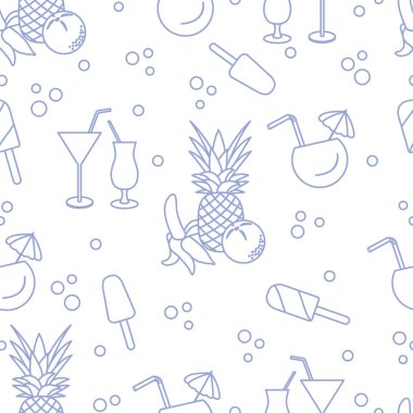 Kokteyller, dondurma, ananas, portakal, muz ile Seamless modeli. Yaz dinlenme kavramı.