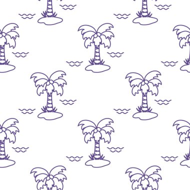 Palmiye ağaçları, hindistancevizi ve dalgalar ile Seamless modeli. Tasarım kartpostal, davet, afiş için.