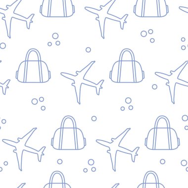 Uçaklar ve çantaları ile Seamless modeli. Tasarım poster ya da baskı için.