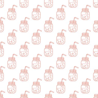 Güler yüzlü kavanoz ve tüpler ile Seamless modeli. Sağlıklı beslenme alışkanlıkları. Kolay pişirme işlemi.