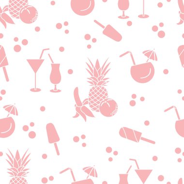 Kokteyller, dondurma, ananas, portakal, muz ile Seamless modeli. Yaz dinlenme kavramı.