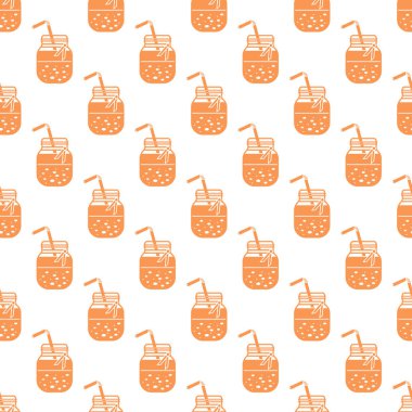 Güler yüzlü kavanoz ve tüpler ile Seamless modeli. Sağlıklı beslenme alışkanlıkları. Kolay pişirme işlemi.