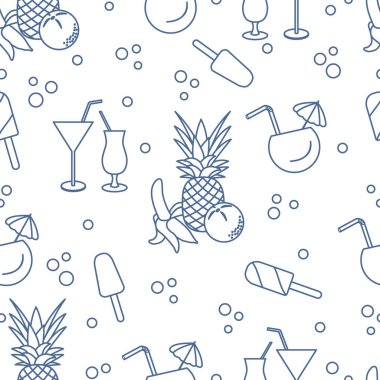 Kokteyller, dondurma, ananas, portakal, muz ile Seamless modeli. Yaz dinlenme kavramı.