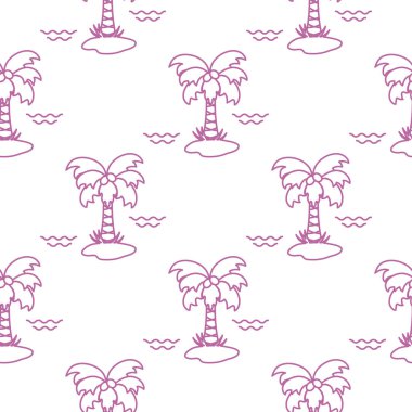 Palmiye ağaçları, hindistancevizi ve dalgalar ile Seamless modeli. Tasarım kartpostal, davet, afiş için.