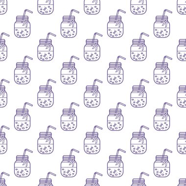 Güler yüzlü kavanoz ve tüpler ile Seamless modeli. Sağlıklı beslenme alışkanlıkları. Kolay pişirme işlemi.