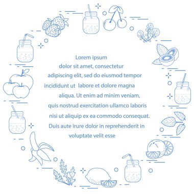 Smoothies ve güler yüzlü yapmak için malzemeler ile jar. Sağlıklı beslenme alışkanlıkları. Kolay pişirme işlemi.