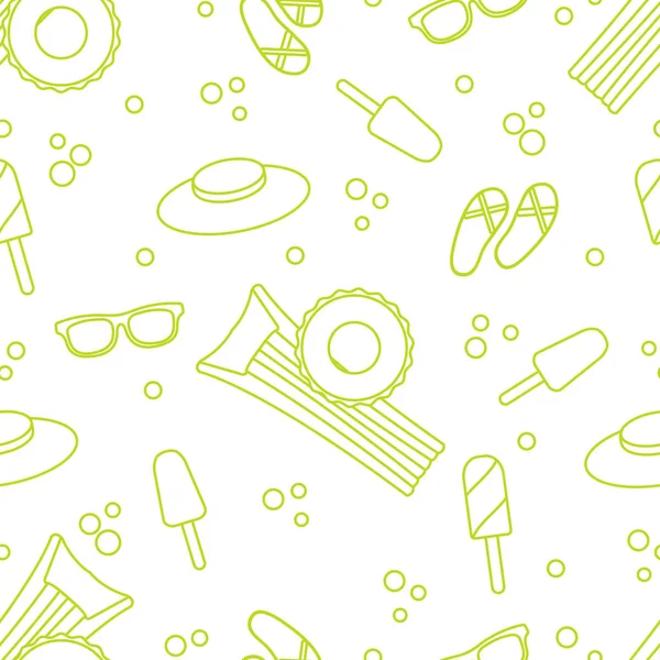 Şişme yatak, şişme daire, dondurma, şapka, Gözlük, plaj terlikleri ile Seamless modeli. Yaz dinlenme kavramı.