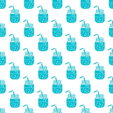 Güler yüzlü kavanoz ve tüpler ile Seamless modeli. Sağlıklı beslenme alışkanlıkları. Kolay pişirme işlemi.