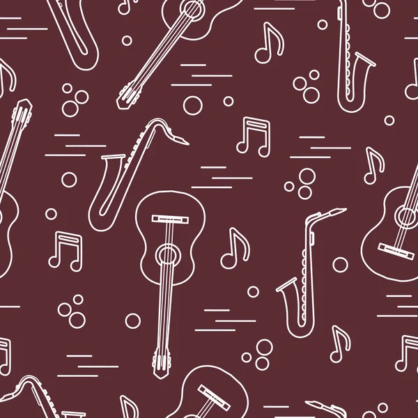 Бесшовный Рисунок Саксофонами Нотами Гитарами Музыкальные Инструменты — стоковый вектор