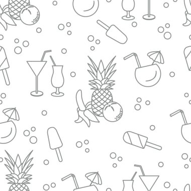Kokteyller, dondurma, ananas, portakal, muz ile Seamless modeli. Yaz dinlenme kavramı.