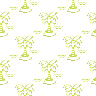 Palmiye ağaçları, hindistancevizi ve dalgalar ile Seamless modeli. Tasarım kartpostal, davet, afiş için.