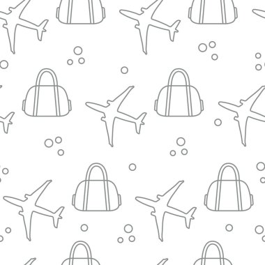 Uçaklar ve çantaları ile Seamless modeli. Tasarım poster ya da baskı için.