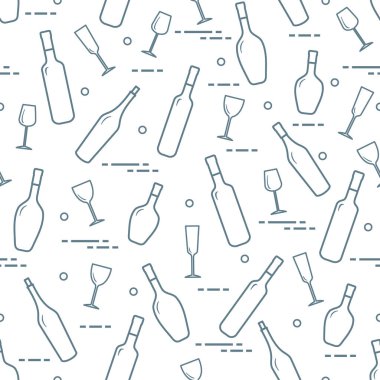 Dikişsiz desen şarap bardakları ve şarap şişeleri. Şarap yapma. Tatmak. Sommelier.