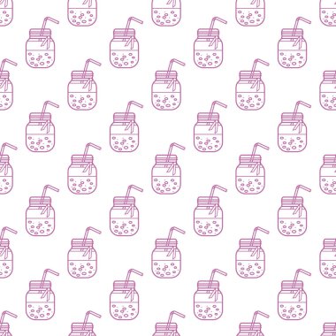 Güler yüzlü kavanoz ve tüpler ile Seamless modeli. Sağlıklı beslenme alışkanlıkları. Kolay pişirme işlemi.