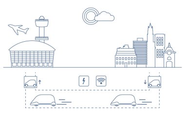 Yüksek hızlı ulaşım Havaalanı şehirden gelen yolcu. Bilimsel ve teknik ilerleme. Yeni teknoloji.