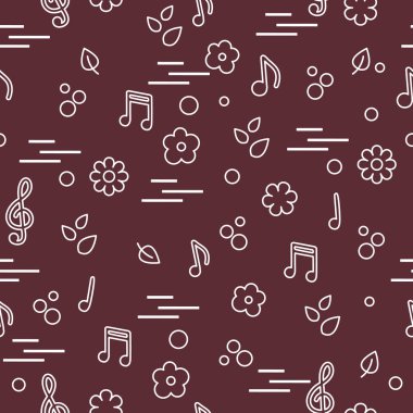 Dikişsiz desen notlar, çiçekler, yapraklar. Şablon tasarım, kumaş, yazdırma.