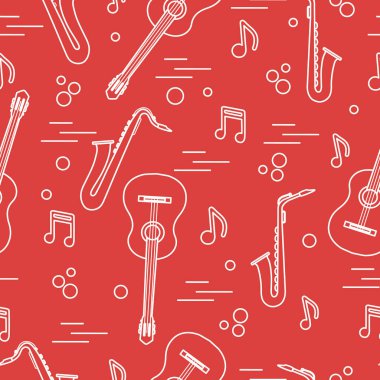 Saksafon, notlar, gitar ile Seamless modeli. Müzik aletleri.