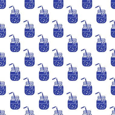 Güler yüzlü kavanoz ve tüpler ile Seamless modeli. Sağlıklı beslenme alışkanlıkları. Kolay pişirme işlemi.