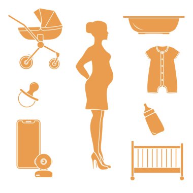 Hamile kadın ve bebekler için ürünler. Puset, beşik, Bebek telsizi, şişe, emzik, çocuklar, Tulum için banyo.