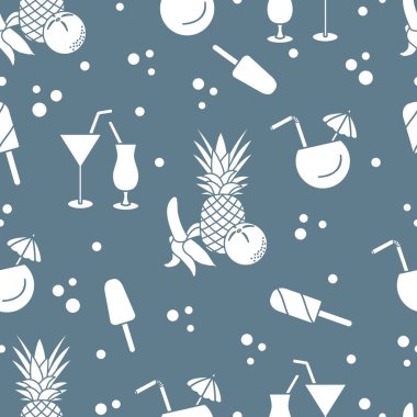 Kokteyller, dondurma, ananas, portakal, muz ile Seamless modeli. Yaz dinlenme kavramı.