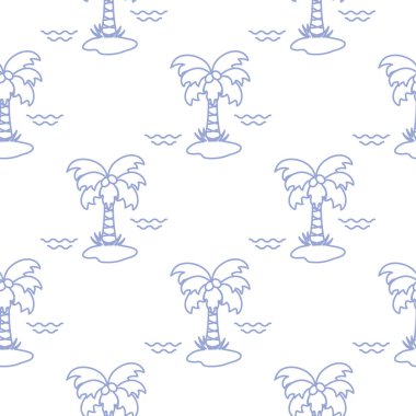 Palmiye ağaçları, hindistancevizi ve dalgalar ile Seamless modeli. Tasarım kartpostal, davet, afiş için.