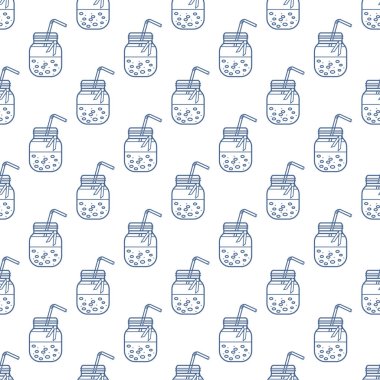 Güler yüzlü kavanoz ve tüpler ile Seamless modeli. Sağlıklı beslenme alışkanlıkları. Kolay pişirme işlemi.