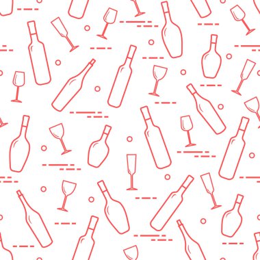 Dikişsiz desen şarap bardakları ve şarap şişeleri. Şarap yapma. Tatmak. Sommelier.