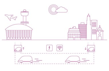 Yüksek hızlı ulaşım Havaalanı şehirden gelen yolcu. Bilimsel ve teknik ilerleme. Yeni teknoloji.