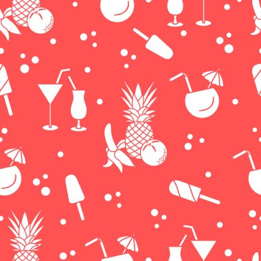 Kokteyller, dondurma, ananas, portakal, muz ile Seamless modeli. Yaz dinlenme kavramı.