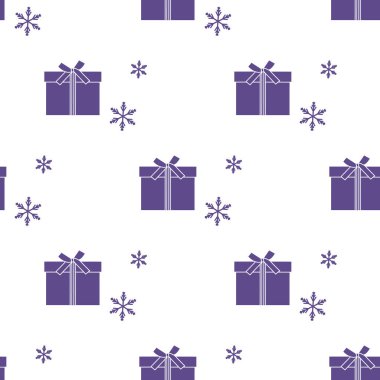 Hediye kutuları ile Seamless modeli şeritler ve kar taneleri ile bağlı. Tasarım kartpostal, davet, afiş için.