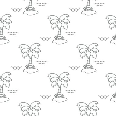 Palmiye ağaçları, hindistancevizi ve dalgalar ile Seamless modeli. Tasarım kartpostal, davet, afiş için.