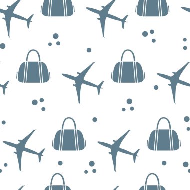 Uçaklar ve çantaları ile Seamless modeli. Tasarım poster ya da baskı için.