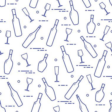 Dikişsiz desen şarap bardakları ve şarap şişeleri. Şarap yapma. Tatmak. Sommelier.