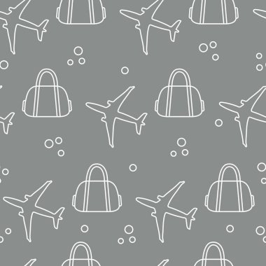 Uçaklar ve çantaları ile Seamless modeli. Tasarım poster ya da baskı için.