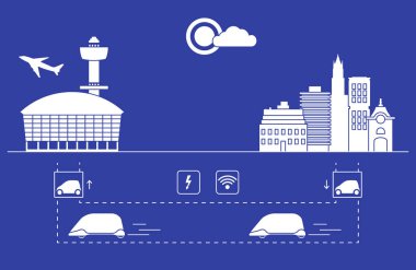 Yüksek hızlı ulaşım Havaalanı şehirden gelen yolcu. Bilimsel ve teknik ilerleme. Yeni teknoloji.