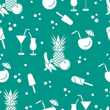 Kokteyller, dondurma, ananas, portakal, muz ile Seamless modeli. Yaz dinlenme kavramı.