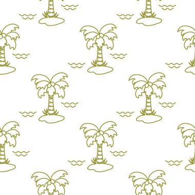 Palmiye ağaçları, hindistancevizi ve dalgalar ile Seamless modeli. Tasarım kartpostal, davet, afiş için.